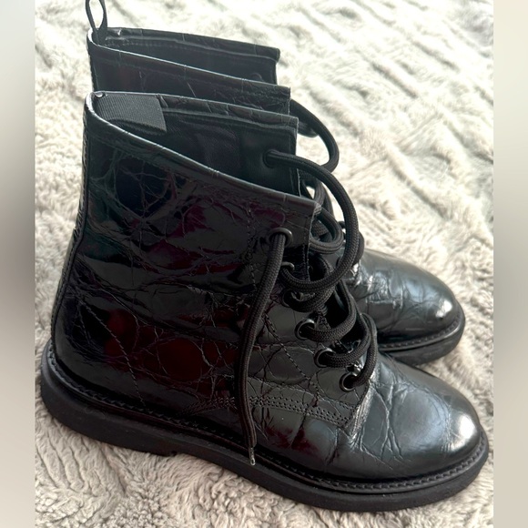 AGL Black Leather Moreen Lace-up Combat Boots Womens Size 37.5 - Picture 3 of 7